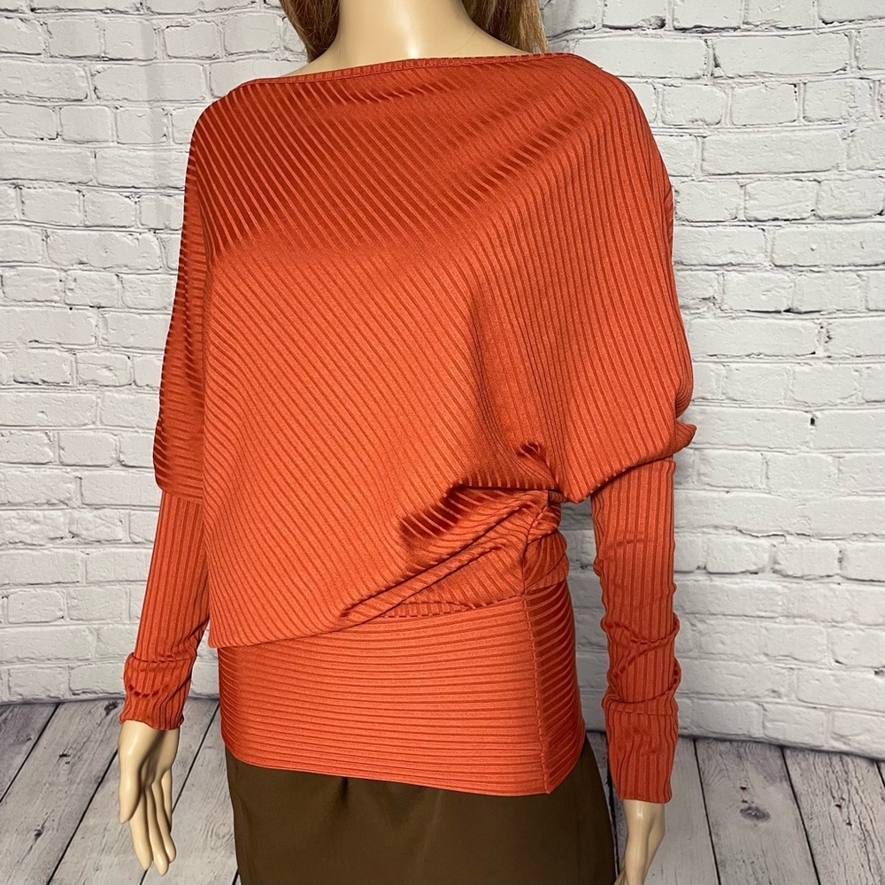 NWT New Parisian Asymmetrical Long Sleeve Orange Top Made in UK Size S - Picture 2 of 9